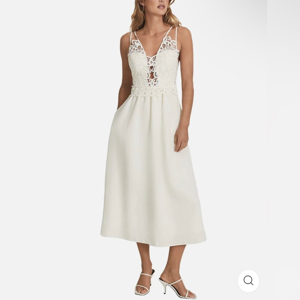 Reiss white linen Serena midi dress